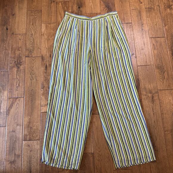Liz Claiborne Collection 100% Silk Pants Lined Women's Sz 16 Blue Green Stripe - Picture 1 of 6